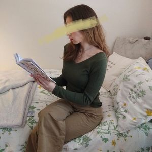 Olive green knit v neck sweater